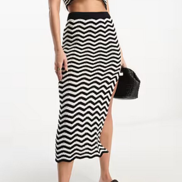 4th & Reckless Island crochet beach skirt in blue & white size M - Picture 1 of 9